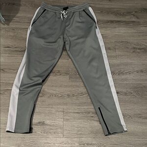 Stylish Gray and White Joggers with Zipper Accents